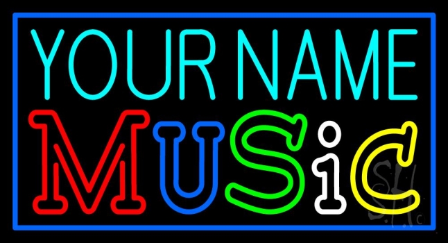 Custom Double Stroke Music With Blue Border Neon Sign