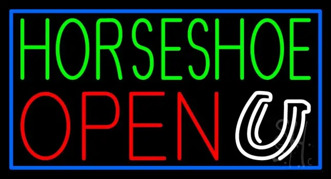 Green Horseshoe Open With Border Neon Sign