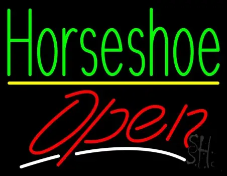 Green Horseshoe Open With Yellow Line Neon Sign