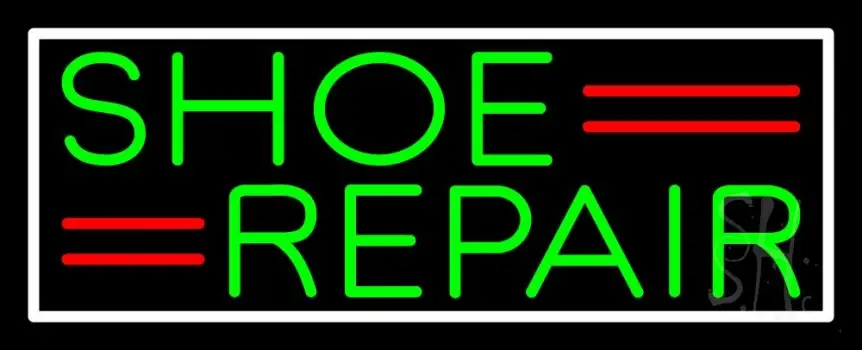 Green Shoe Repair White Border Neon Sign