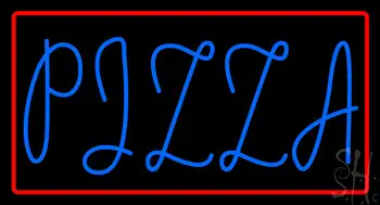 Blue Pizza Red Border Neon Sign