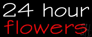 White 24 Hours Red Flowers Neon Sign