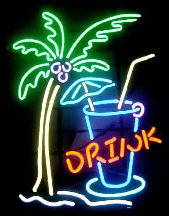 Drink With Palm Tree Logo Neon Sign