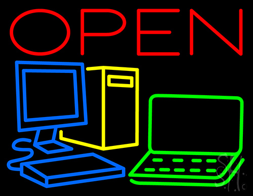 Computer Parts Open Neon Sign