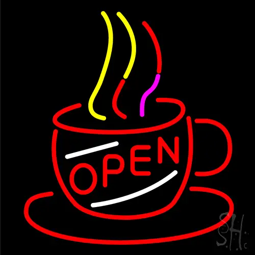 Coffee Cup With Open Neon Sign