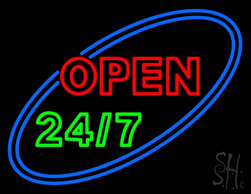 Open With Blue Border Neon Sign