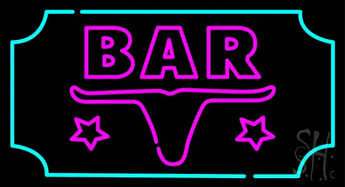 Bar With Blue Border Neon Sign