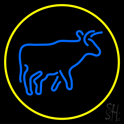 Blue Cow With Circle Neon Sign