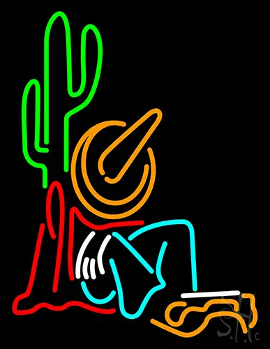 Cowboy With Cactus Neon Sign