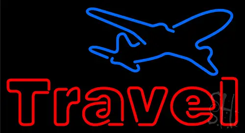 Travel With Plane Icon Neon Sign