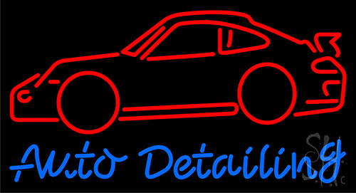 Auto Detailing With Red Car Neon Sign