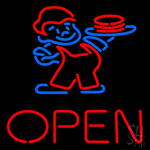 Open Guys With Burger Neon Sign