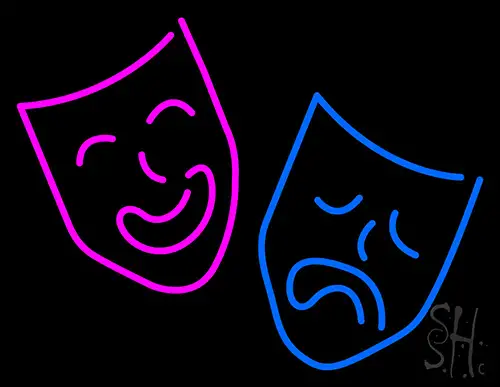 Drama Masks Blue And Purple Logo Neon Sign