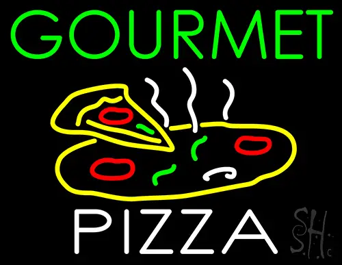Green Gourmet Pizza Logo Neon Sign