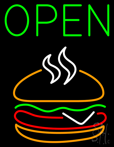 Open With Burger Neon Sign