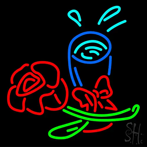 Rose With Beer Glass Neon Sign