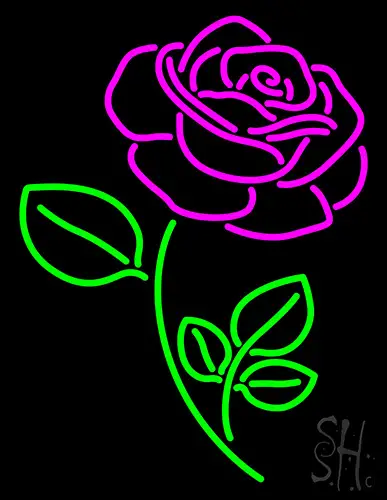 Rose With Leaves Neon Sign