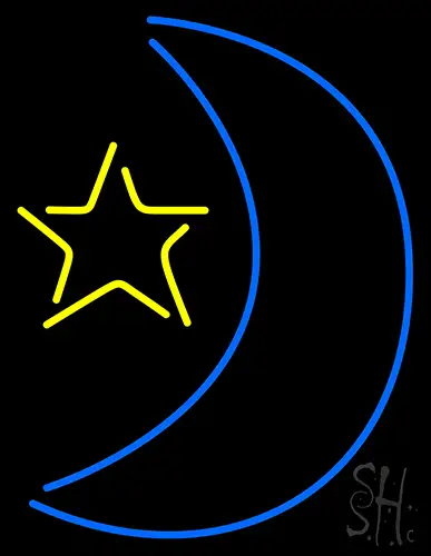 Stars And Moon In Blue And Yellow Neon Sign
