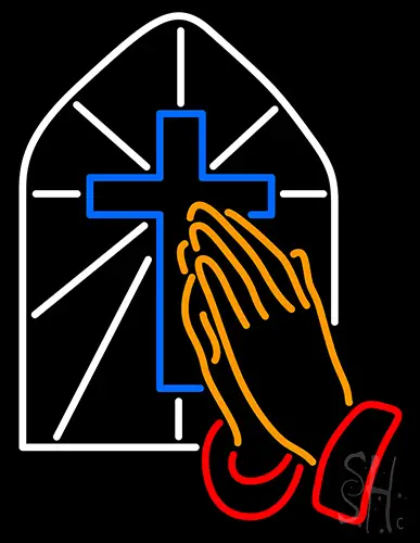 Cross With Praying Hands Neon Sign