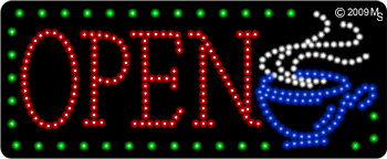Open w/ Cup Animated LED Sign