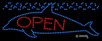 Open w/ Dolphin in Water Animated LED Sign
