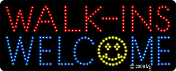 Walk-ins Welcome w/ Smiley Animated LED Sign | Salon LED Signs | Neon Light
