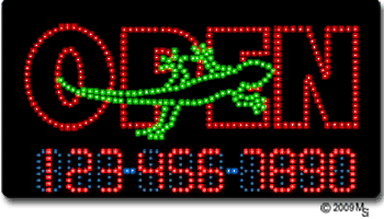 Lizard-Open-Phone Number Changeable Animated LED Sign