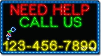 Need Help Call Us with Border with Phone Number Animated LED Sign