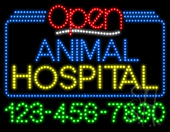 Animal Hospital Open with Phone Number Animated LED Sign