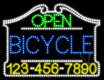 Bicycle Open with Phone Number Animated LED Sign