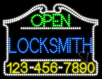 Locksmith Open with Phone Number Animated LED Sign