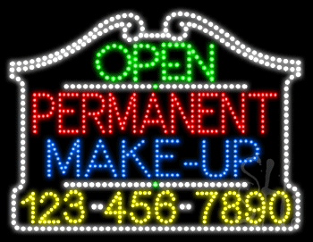 Permanent Make Up Open with Phone Number Animated LED Sign