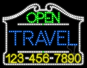 Travel Open with Phone Number Animated LED Sign
