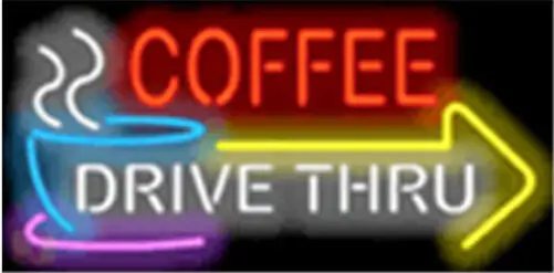 Coffee Drive Thru with Right Arrow Neon Sign