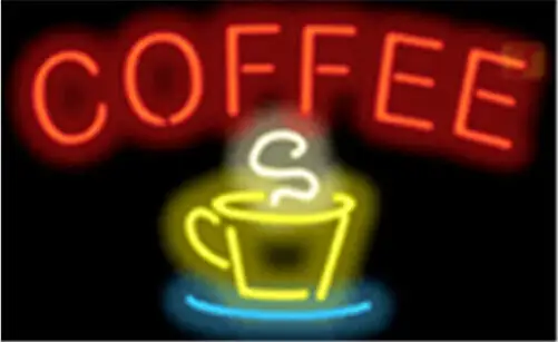 Coffee Red Letters W Yellow Cup Blue Saucer Neon Sign