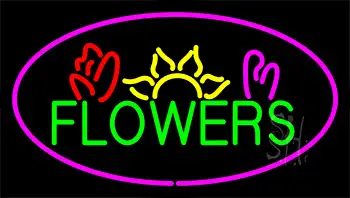 Green Flowers Logo With Pink Border LED Neon Sign