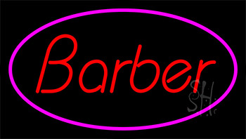 Red Barber With Pink Border LED Neon Sign