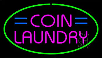 Pink Coin Laundry Green Border LED Neon Sign