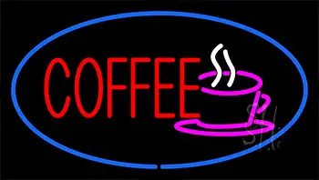 Red Coffee Blue Border LED Neon Sign