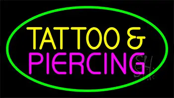 Tattoo And Piercing Green Border LED Neon Sign