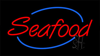 Red Seafood With Blue Ring LED Neon Sign