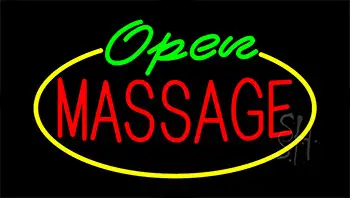 Green Open Massage Yellow Border LED Neon Sign