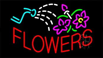 Red Flowers With Logo LED Neon Sign