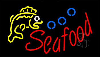 Red Seafood With Bubbles LED Neon Sign