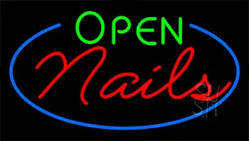 Open Nails Blue LED Neon Sign
