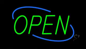 Open Green Letters With Blue Border LED Neon Sign