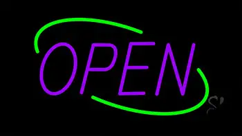 Open Green Border Purple Letters LED Neon Sign