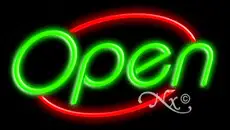 Green Open With Red Border LED Neon Sign