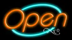 Orange Open With Aqua Border LED Neon Sign