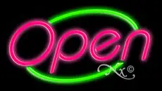 Pink Open With Green Border LED Neon Sign